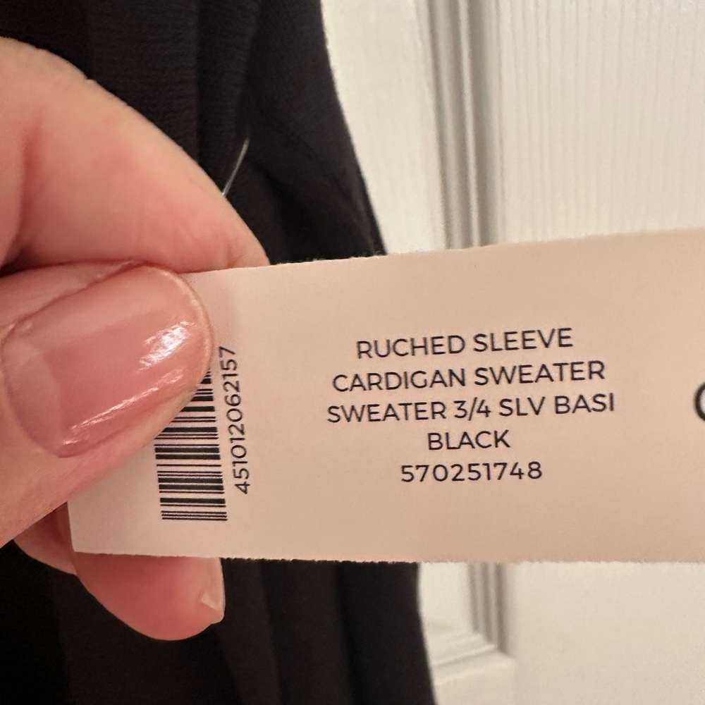 Chico's Black Ruched Sleeve Cardigan CLEARANCE - Picture 4 of 8